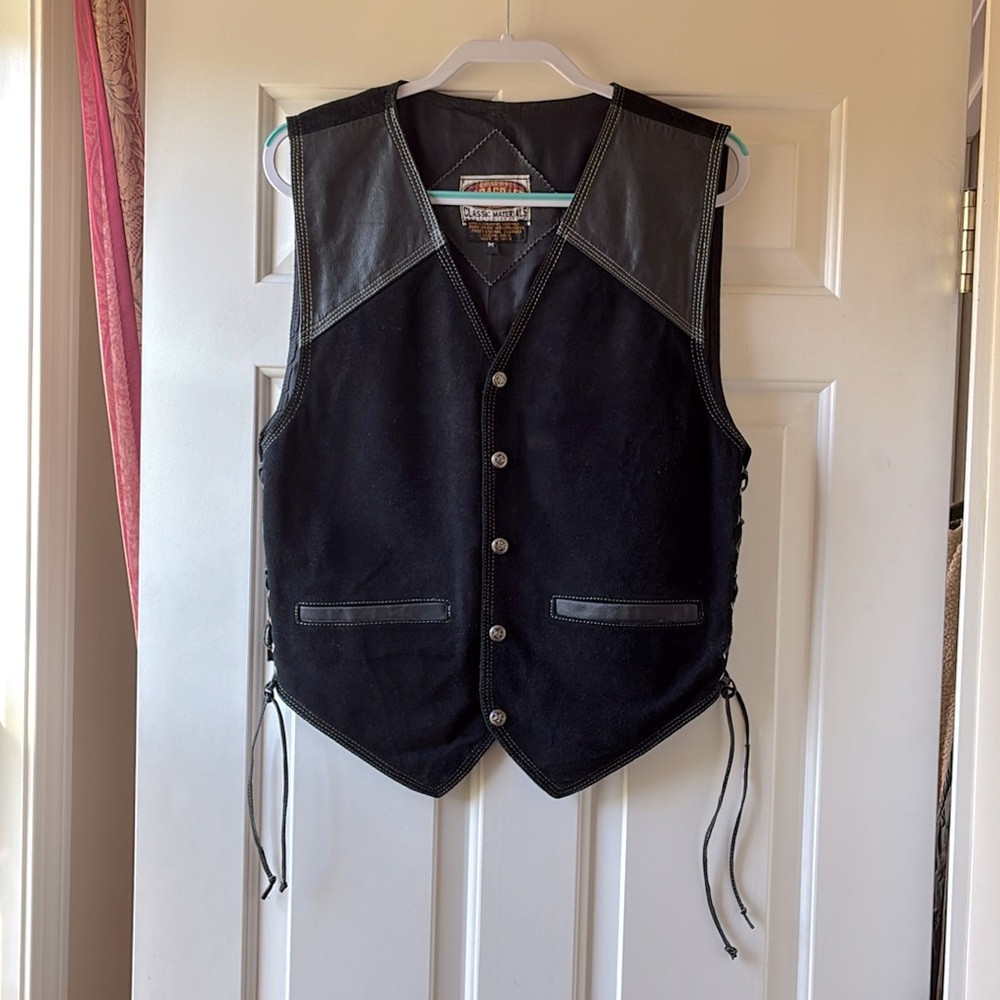 Paragraff Men’s Suede Vintage Leather Vest Black Size M
